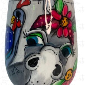 Stemless Wineglass Red Flower+ Guniea Fowl
